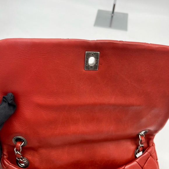 CHANEL Red Orange Leather Classic Flap Shoulder Bag - Picture 12 of 16
